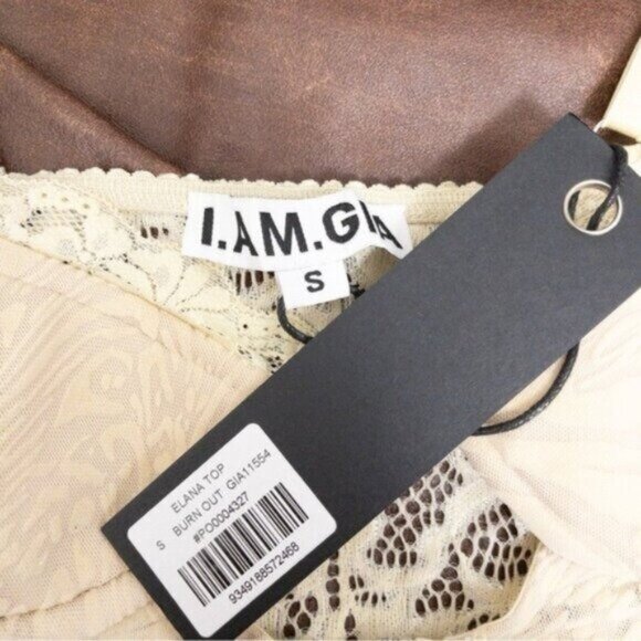 NWT I.AM.GIA Elena Top S Tan Lace Corset Sheer Cropped Burnout - Picture 5 of 9